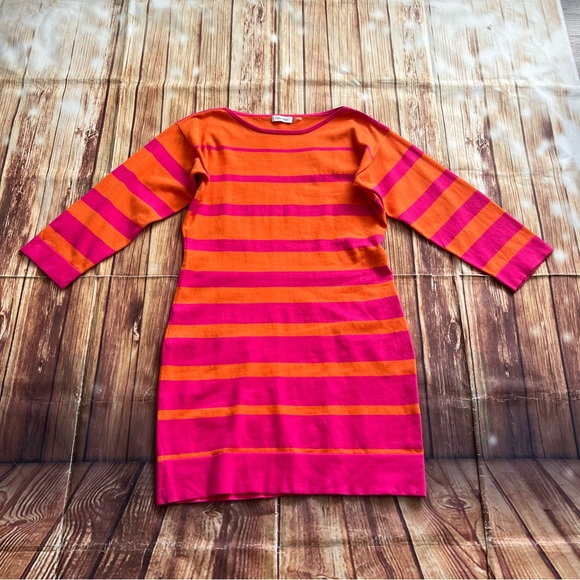 Calvin Klein Women’s Long Sleeve Striped Dress Orange and Pink Size Medium - Picture 3 of 9